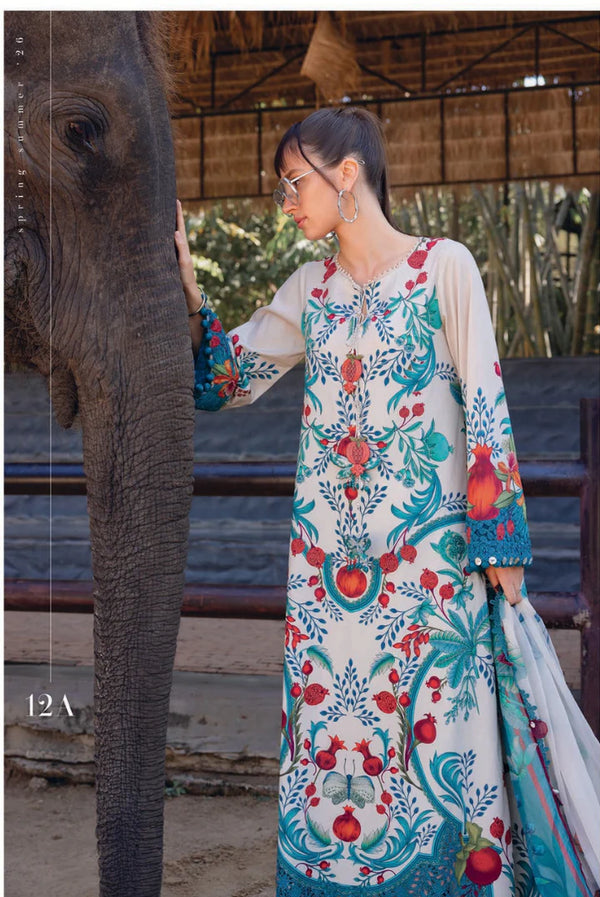 3 Piece Stitched Lawn Suit by Maria B. MPrints Spring/Summer ’26 D-12A
